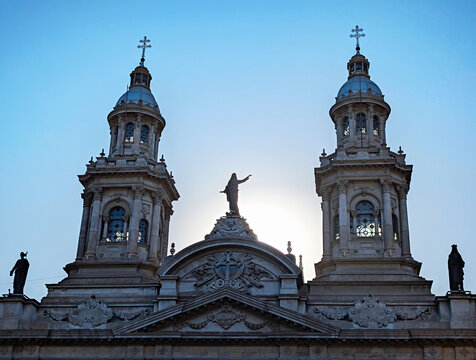 Metropolitan Cathedral  backlit Santiago Chile