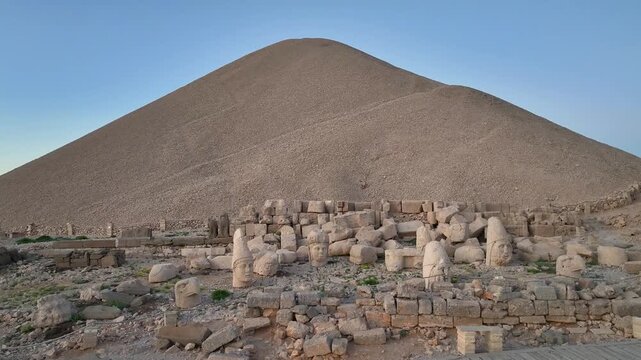 Nemrut Mountain Statues (Nemrut Dagi Heykelleri) Drone Video, Kingdom of Commagene, Adiyaman Turkiye (Turkey)