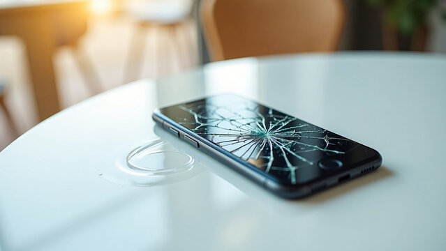 Broken Phone on Water Spill