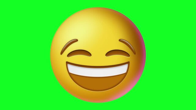 3D Animated Laughing Emoji with Tears Rotating on Green Screen Background for Comedy