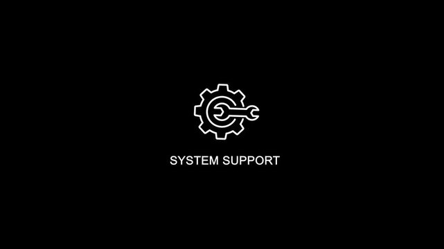 System support animation with rotating gear and wrench for it services and technical troubleshooting concepts