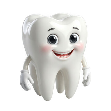 White smiling tooth character with big eyes isolated on a transparent background smile