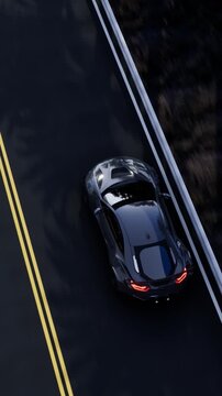 aerial view of  sport car driving on road