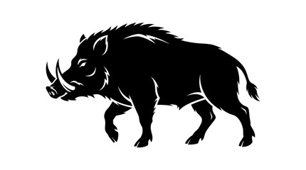 Fototapeta premium Silhouette of a wild boar standing in profile, vector illustration