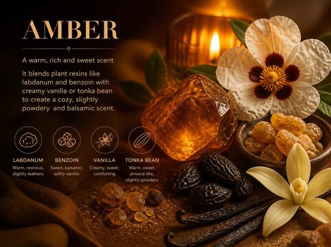 Rich Amber Scent with Sweet Vanilla and Woody Notes