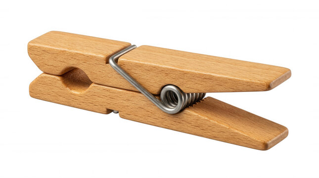 Wooden clothespin with spring mechanism isolated on a transparent background metal