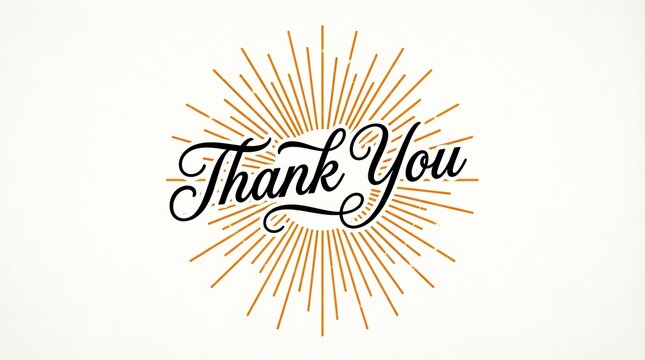 Elegant thank you lettering with radiating sunburst lines on a white background for appreciation and gratitude concepts