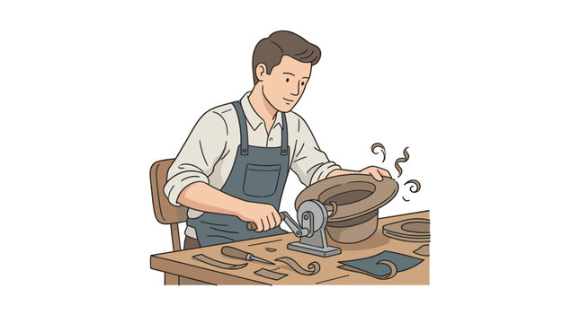 Craftsman making a hat in his workshop