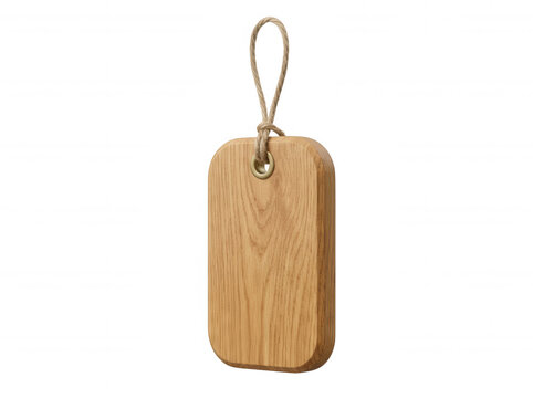 Blank wooden sale tag with hole for hanging isolated on a transparent background