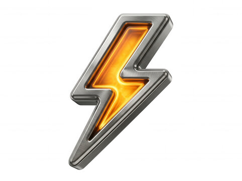 Bright yellow lightning bolt symbol on dark background isolated on a transparent background