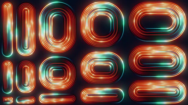 Neon pulse grid loop. Chromatic striped circuits abstract background. Hypnotic motion design.