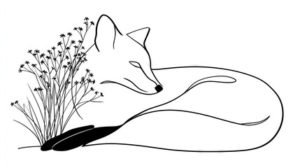 Naklejka premium Fox Sniffing Wildflowers in Nature
