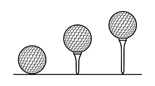 Golf balls set with varied tee placements featuring golf ball, tee, and fairway with shadows and depth
