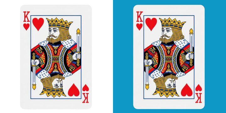Two playing cards with red hearts and spades on white background