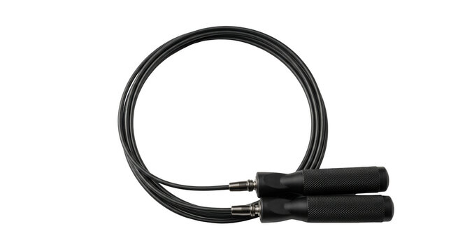 Modern black jump rope coiled neatly for fitness training and cardio