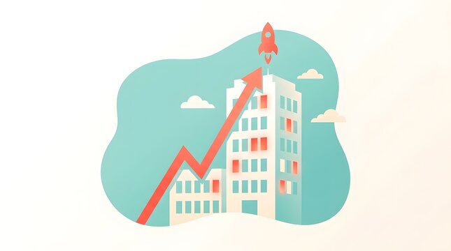 Business Startup Launch and High Growth Success Rocket Illustration