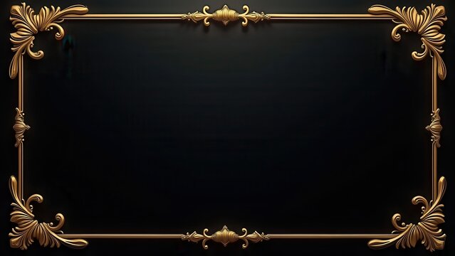 Elegant gold ornament border frame on dark background, empty copy space center