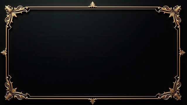 Elegant gold ornament border frame on dark background, empty copy space center