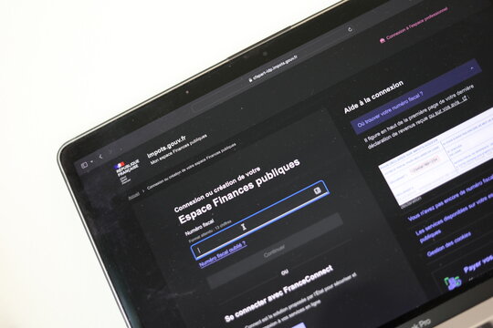 Paris, France - April 29, 2026. A view of the internet website of the french tax department. 
