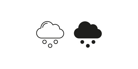Obraz premium Cloud with falling hail icons in both outline and solid black styles for weather reporting.