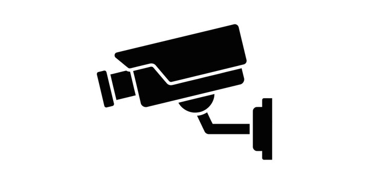 Surveillance camera icon for security monitoring systems and restricted access zone identification.