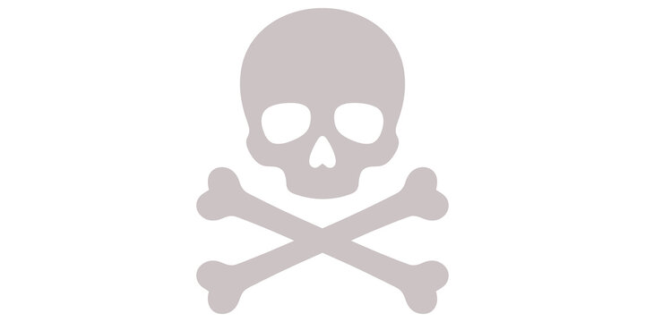 Minimalist white skull and crossbones icon representing danger and hazard warning sign.