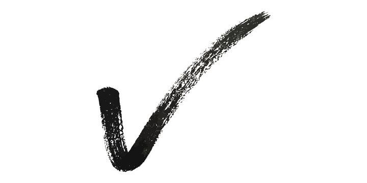 Artistic hand drawn check mark with charcoal texture for design verification and status indicators.