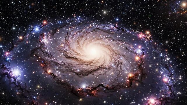 青い星団が輝く漆黒の銀河