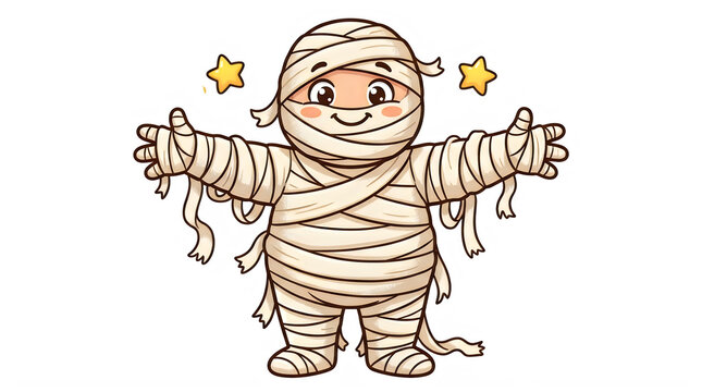 Cute cartoon mummy character with bandages and stars, adorable Halloween monster illustration for kids design isolated PNG with Transparent Background halloween