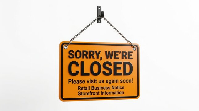 Orange Sorry We Are Closed Hanging Business Sign Isolated on Clean White Background
