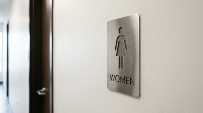 Modern Metal Women Restroom Sign Mounted on Wall Beside Door