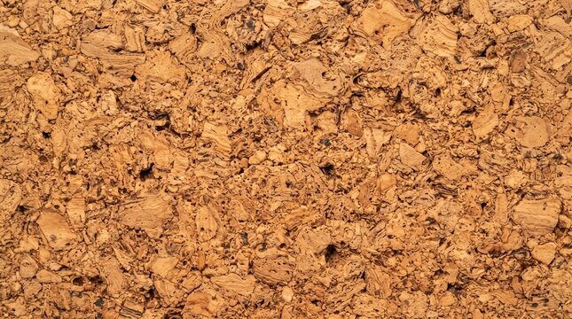 A close-up macro shot of a corkboard texture with its distinctive organic pattern and natural color. This surface is ideal for presentations, notice boards, or creative backgrounds.