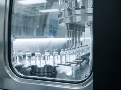 Automated sterile vial filling line inside a pharmaceutical isolator