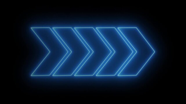 Neon glowing light animated traffic directional arrows sign. Left arrow for road direction. Flashing direction indicators 4k video animation with black background and alpha channel.