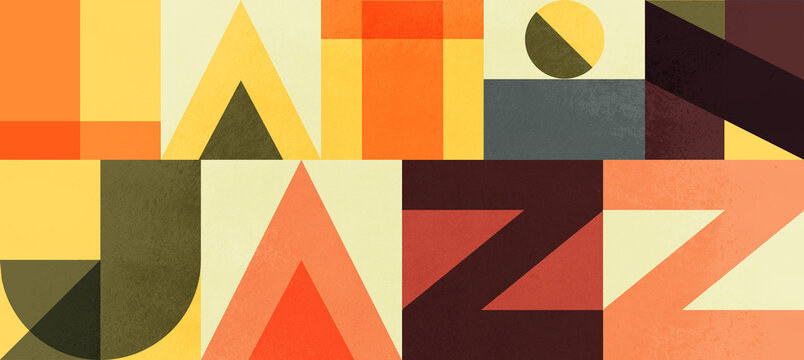 Retro Latin Jazz Lettering Seamless Pattern with Geometric Shapes