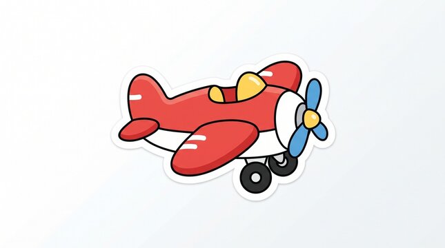 A paper-sticker style illustration A cute red toy airplane with a propeller, ready for adventure.  Isolated on solid white background