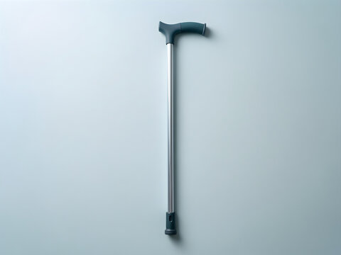 Plain adjustable walking cane with a stable rubber foot and curved handle for preventive healthcare, home wellness and accessibility campaign
