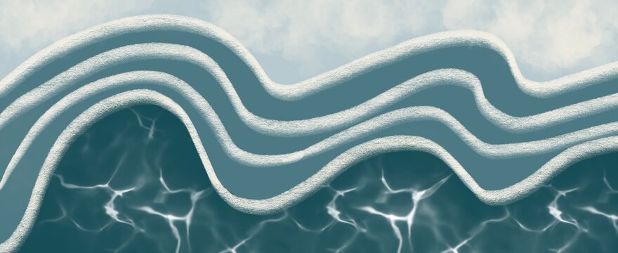 Abstract organic wavy shapes with blue water texture