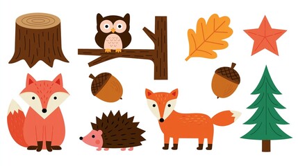 Fototapeta premium Charming Woodland Creatures and Autumn Elements Collection for Kids' Designs