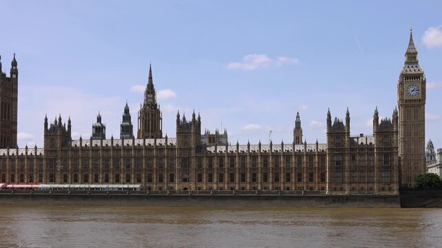 The gothic architecture of the historic Houses of Parliament at Westminster in London