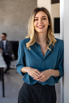 A confident businesswoman leads in corporate culture, business growth, and global finance