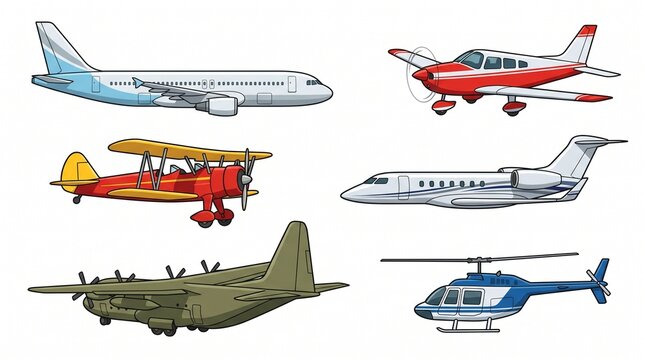 collection of various cartoon aircraft and helicopters