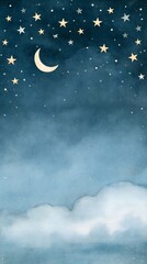 Naklejka premium Moonlit night sky with stars and clouds