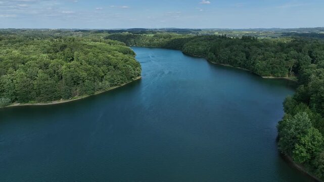 Aerial view of the Neye Reservoir, city of Wipperf&uuml;rth, village of Neye, Oberbergischer Kreis, North Rhine-Westphalia, Germany.