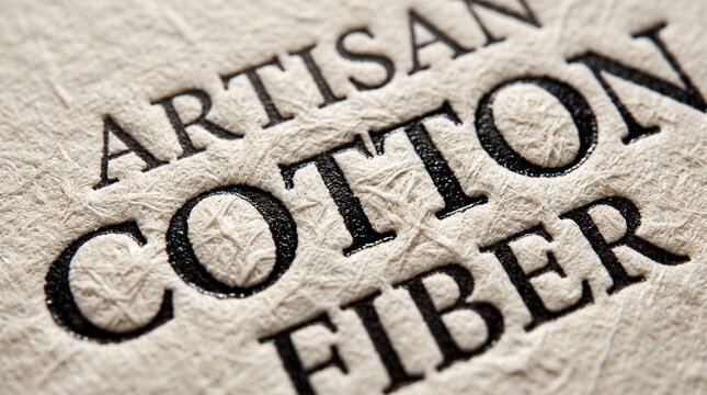 Artisan cotton fiber text embossed on textured paper
