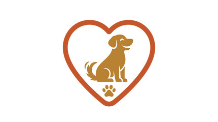Fototapeta premium Dog icon inside a heart with a paw print vector logo design representing pet love, care, and adoption