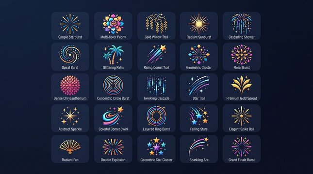 Collection of abstract colorful fireworks and light effects