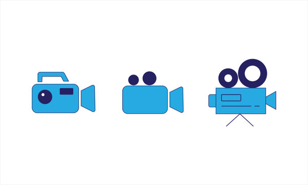 video camera icon set -camcorder, film camera and movie recording flat icons collection