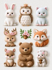 Fototapeta premium Adorable Collection of Cute Woodland Forest Animals and Acorn Illustration for Children's Designs