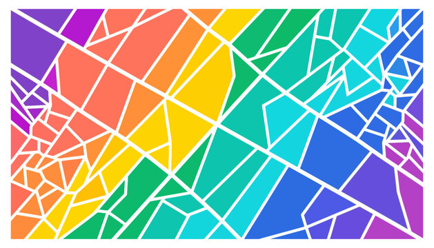 Rainbow geometric mosaic background, colorful stained glass vector pattern, vibrant abstract polygon texture for creative design